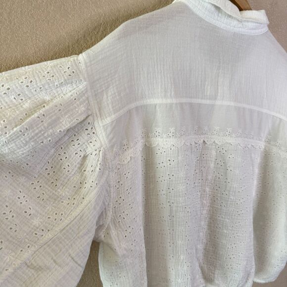 Free People Intimately Full Bloom Shirt Blouse Womens Size Medium Ivory Eyelet - Picture 11 of 14